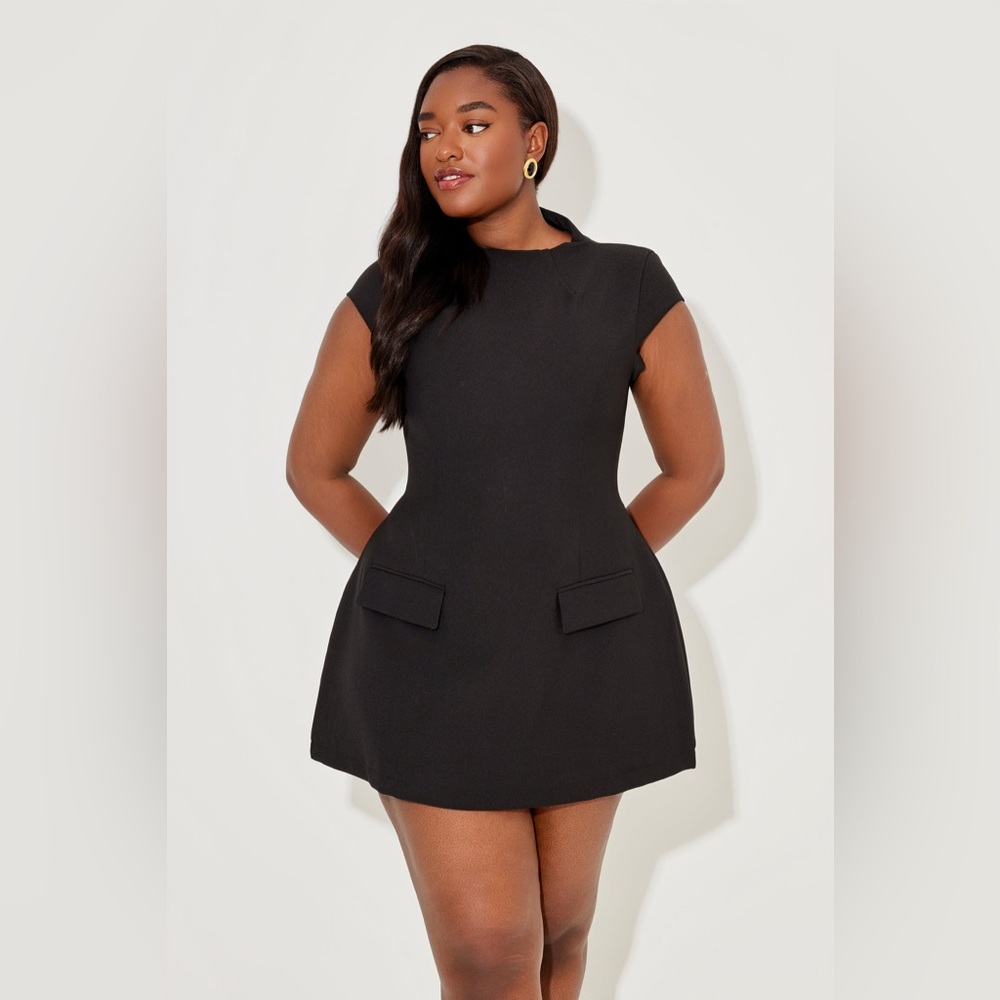 OddMuse Cap Sleeve Mini Dress in Black, Size XL